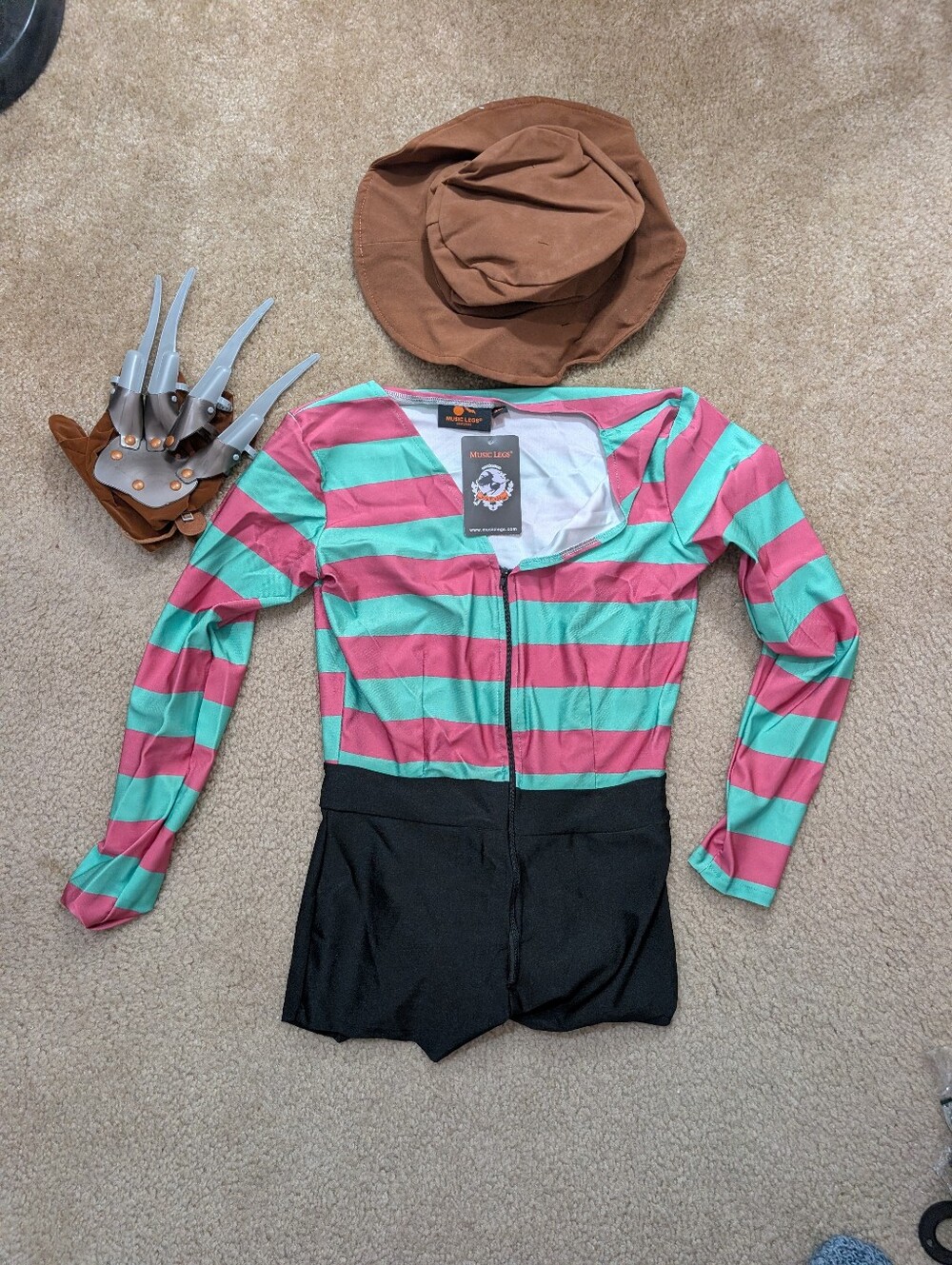 Womens Halloween Costume Striped Pink & Teal Long-Sleeve Freddy Krueger
